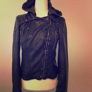 Free People Vegan Leather Hooded Jacket